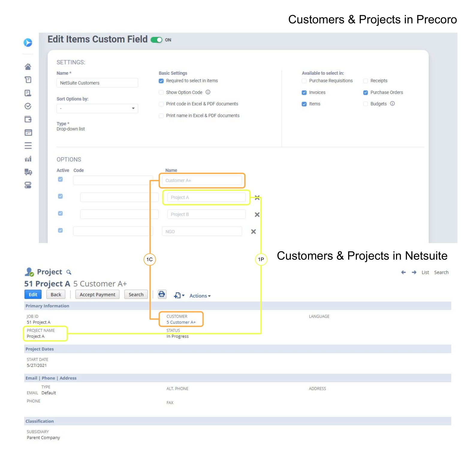 NetSuite Customers and Projects Integration